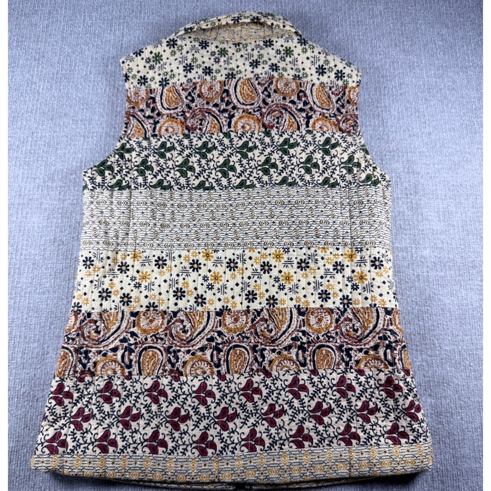 Young Thread Boho Patchwork‎ Quilted Vest – Cotton Zip Front Cottagecore Size M - Picture 3 of 11
